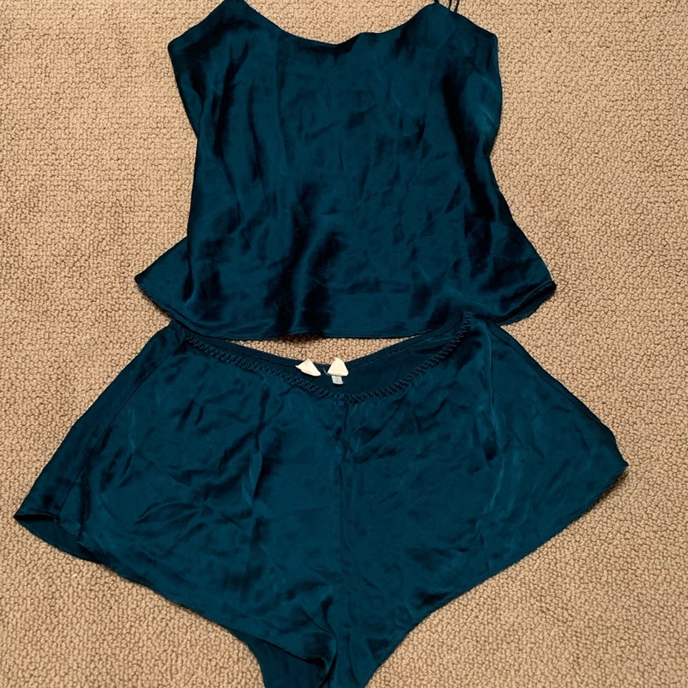 Vintage victoria secret silk emerald green set
